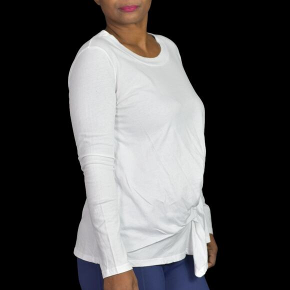 Stateside White Shirt Long Sleeve Tee Angled Pleated Drape CrewNeck Cotton Small - Picture 6 of 15